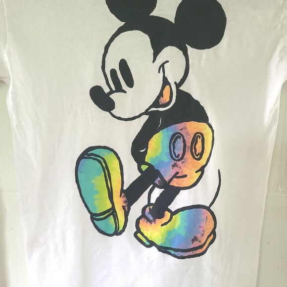 Disney Mickey Mouse Tie Dye 2 Sided T Shirt White Long Sleeve Tee Adult Sz MED - Picture 11 of 14